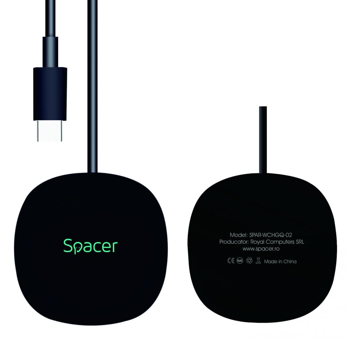 Incarcator Wireless Spacer 2in1 15W Negru - Qi Universal - imagine 4