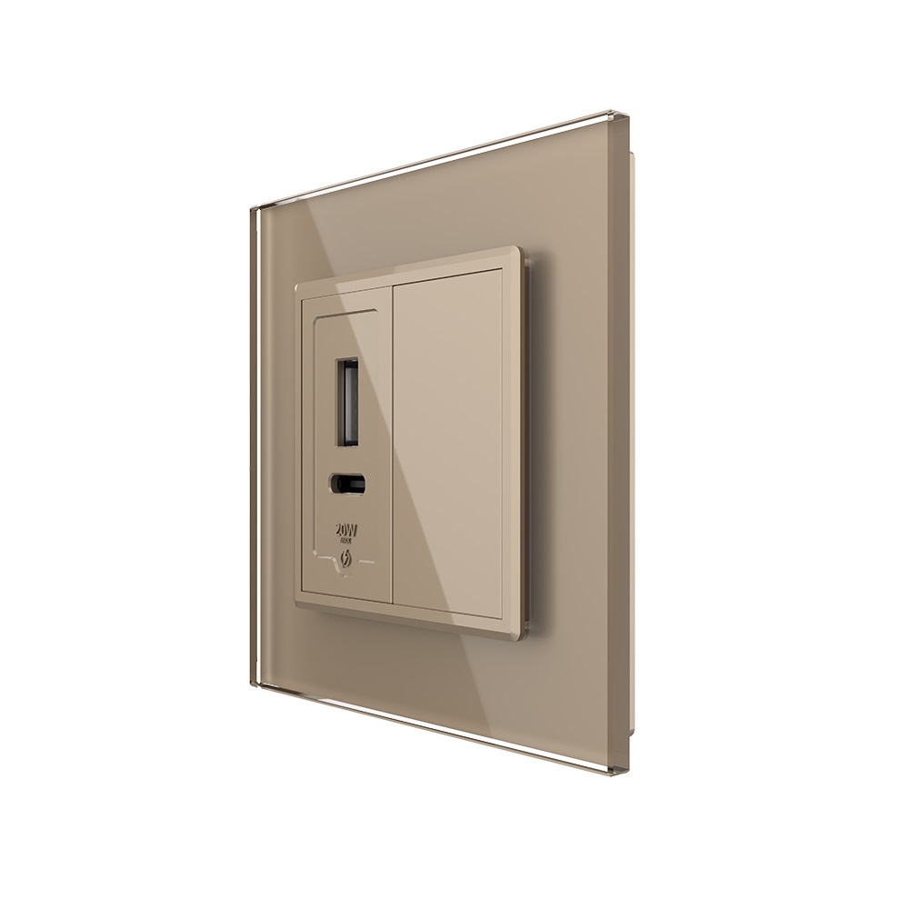 Priza USB-A + USB-C Livolo cu Rama din Sticla, 20W - imagine 7