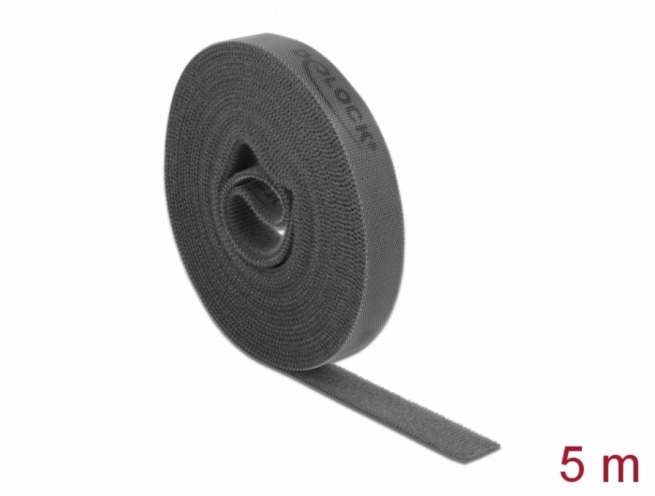 Rola cu arici Delock 5m x 15mm Gri Organizare Cabluri