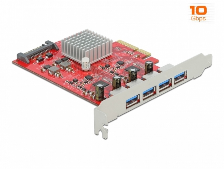 Placă PCI-E USB 3.2 Gen 2, 4x Porturi 10 Gbps, Delock