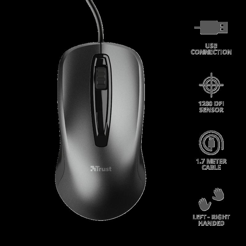 Mouse Trust Carve USB Negru - 1200 DPI, Ergonomic - imagine 3