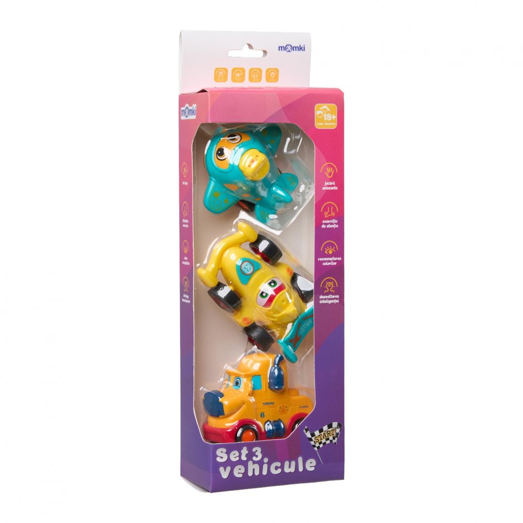 Set 3 Vehicule Inertie Momki - Camion, Masina Curse, Avion - imagine 4
