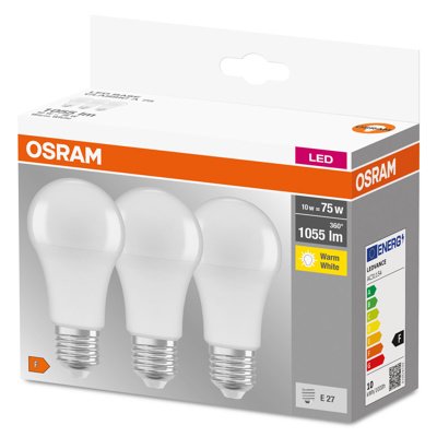 Set 3 Becuri LED Osram E27 10W, Lumina Caldă