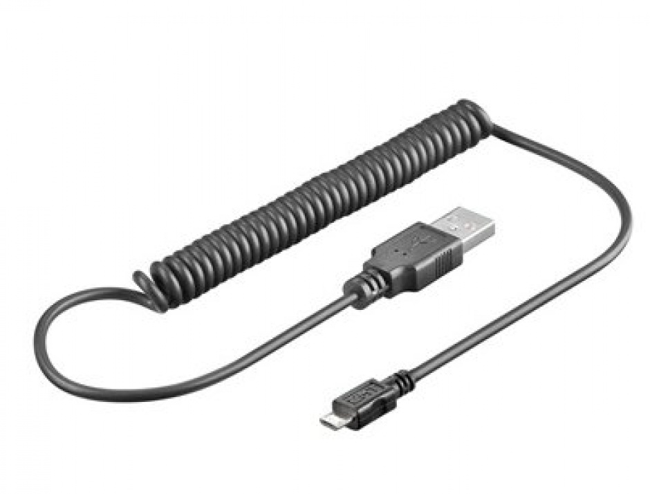 Cablu USB 2.0 Micro USB Spiralat 0.5m OEM