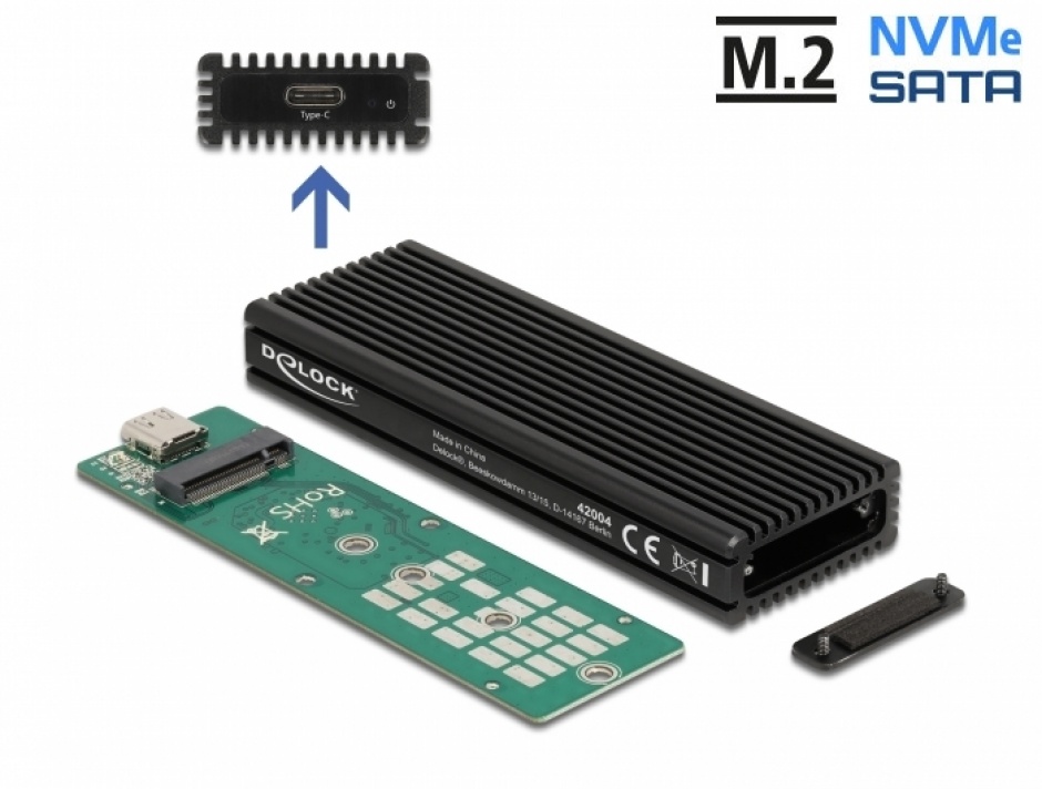 Rack Extern USB-C SSD M.2 NVMe/SATA Delock