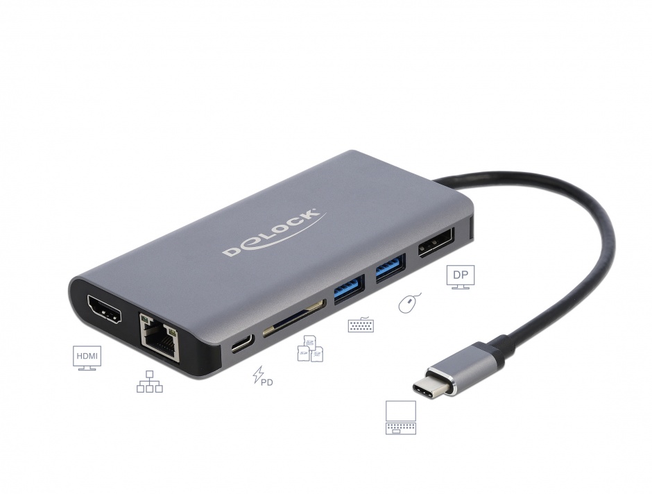 Docking Station USB-C Delock, HDMI 4K, 100W PD, Gigabit LAN