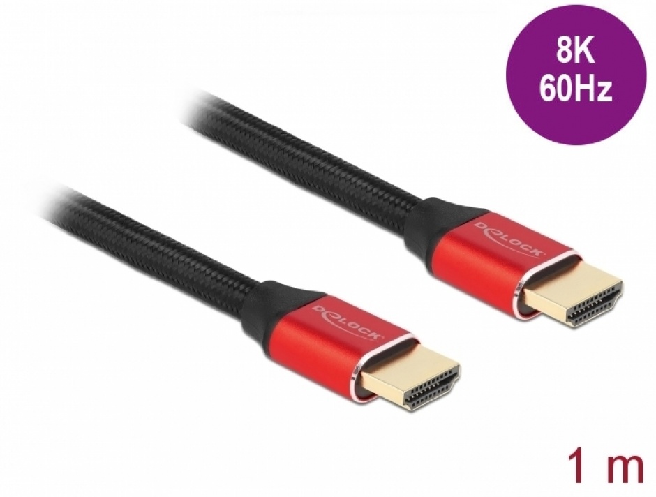 Cablu HDMI 8K 48Gbps 1m Rosu, Delock 85773