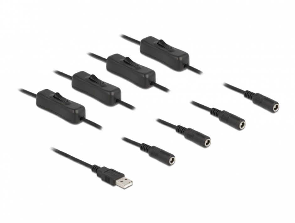 Cablu Delock USB la 4x DC cu Switch, 1m