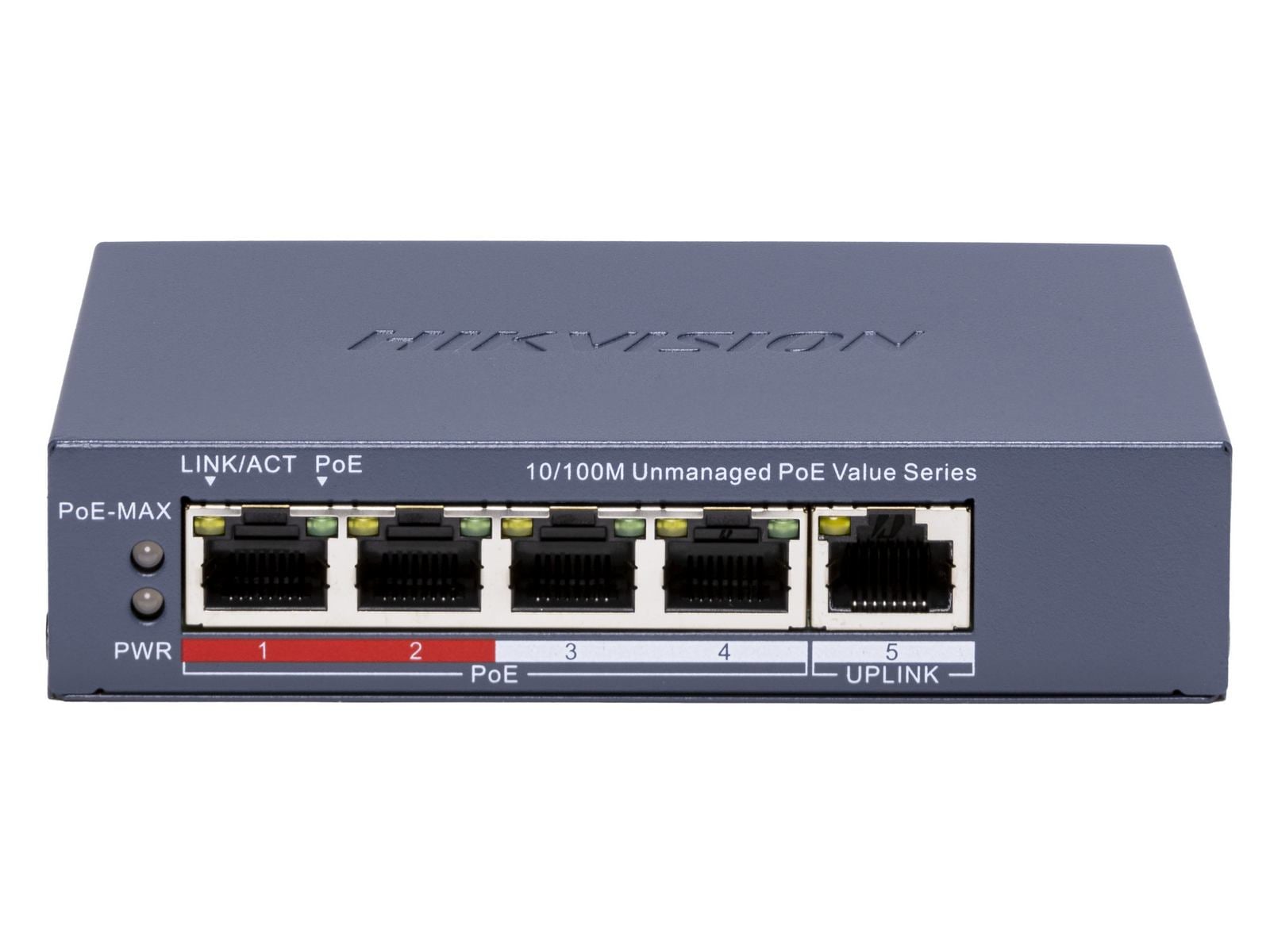 Switch PoE Hikvision 4 Porturi, 45W, Metal