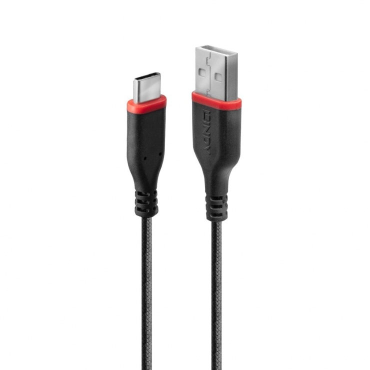 Cablu USB-C Lindy 3M, Rezistent, 1m, Negru