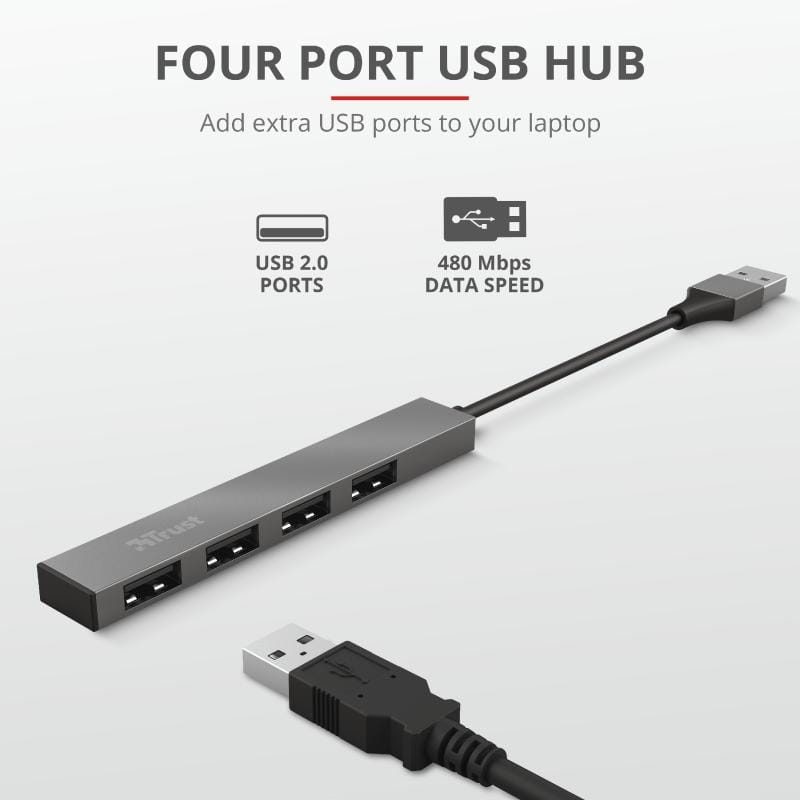 Hub USB Trust Halyx 4 Porturi Argintiu - Aluminiu Compact - imagine 4