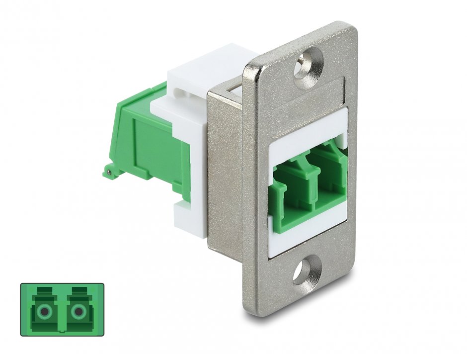 Modul fibra optica LC Duplex M-M montare panou Alb/verde, Delock 91088