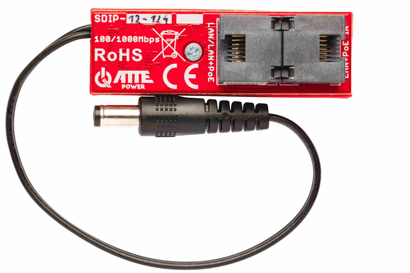 Adaptor Gigabit PoE Atte Power SDIP-12-124, 2 porturi RJ45, 35-56VDC, 1A, protectie supraincarcare, IP20