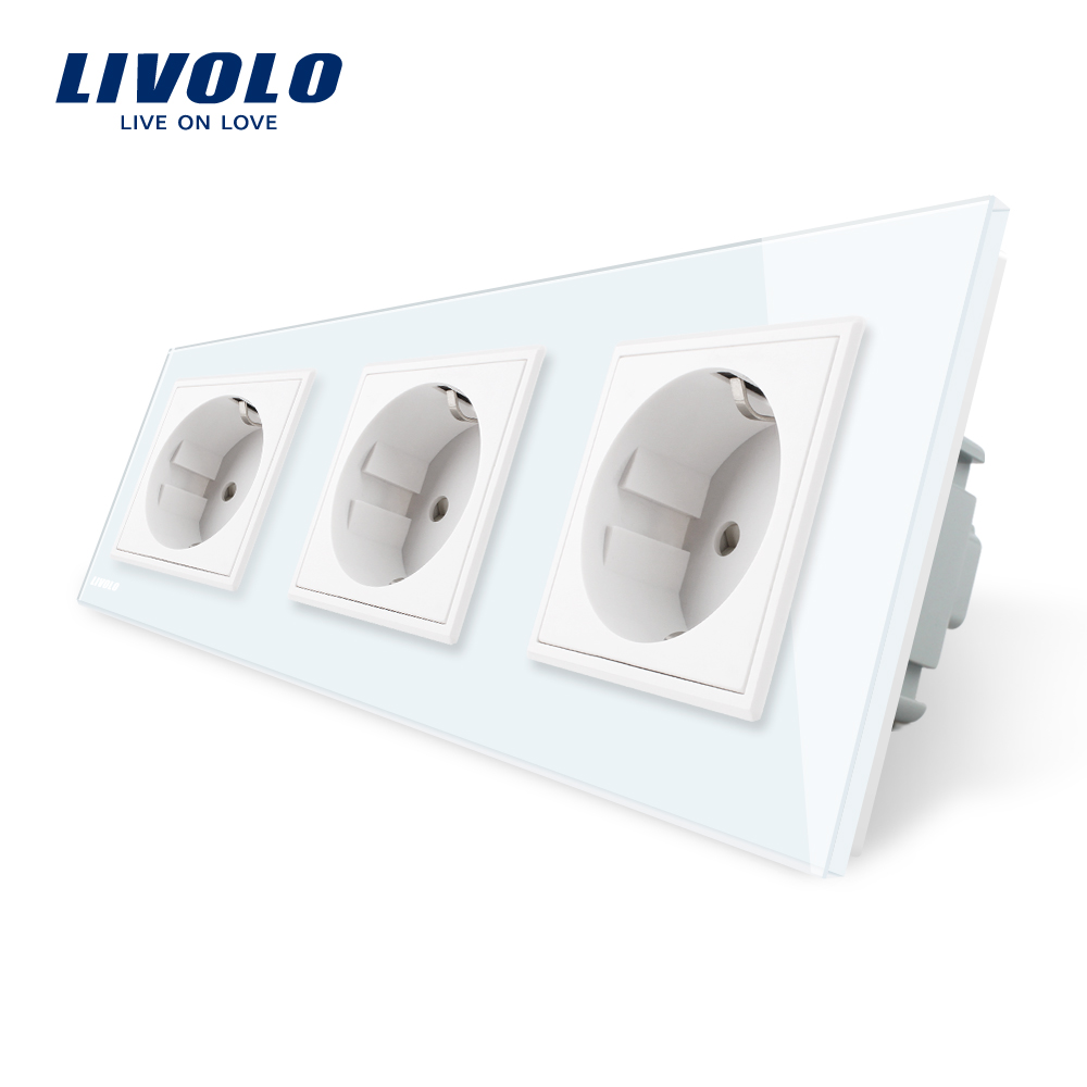 Priza Triplă Livolo cu Ramă Sticlă | Design Modern