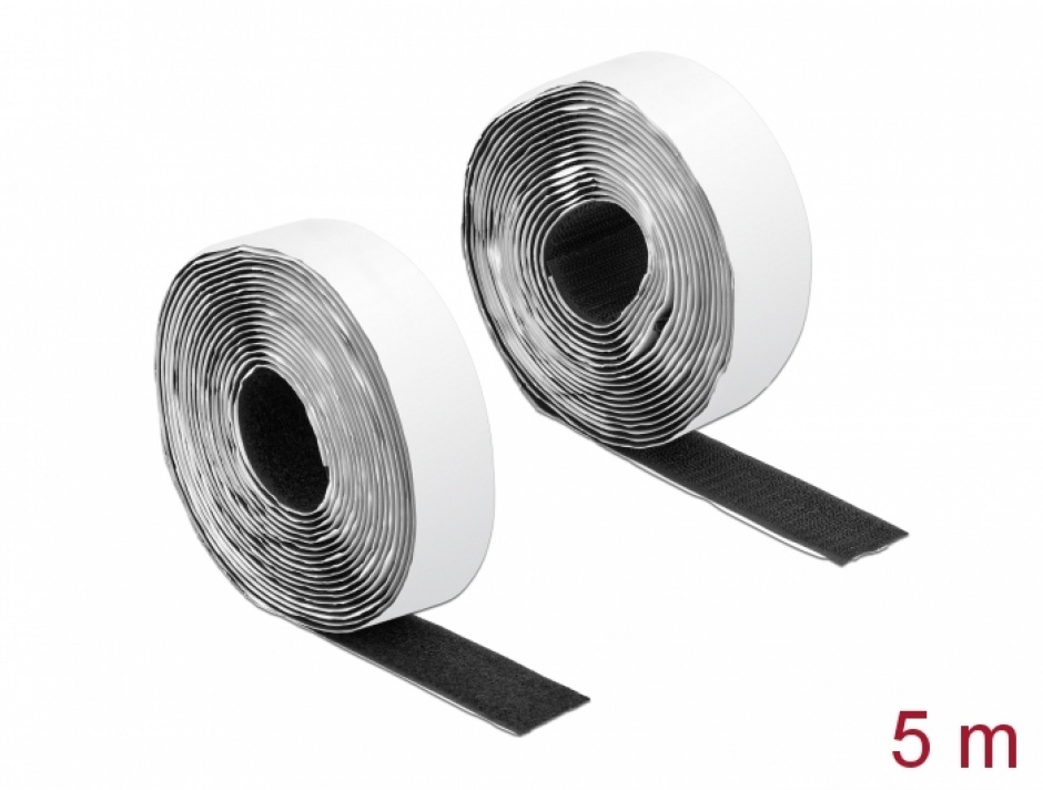Bandă Arici Autoadezivă 5m x 25mm, Delock 19072, Negru