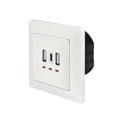 Priză Perete USB LogiLink PA0254 - 2xUSB-A + USB-C, Alb