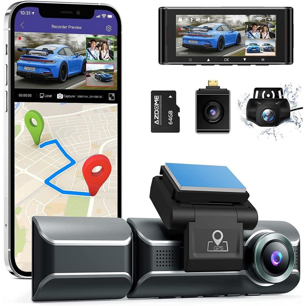 Azdome M550 Camera Auto 4K Tripla, GPS, Card 64GB