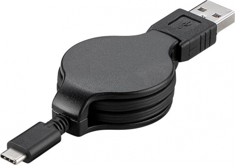 Cablu USB-C 2.0 Retractabil 1M 3A Negru