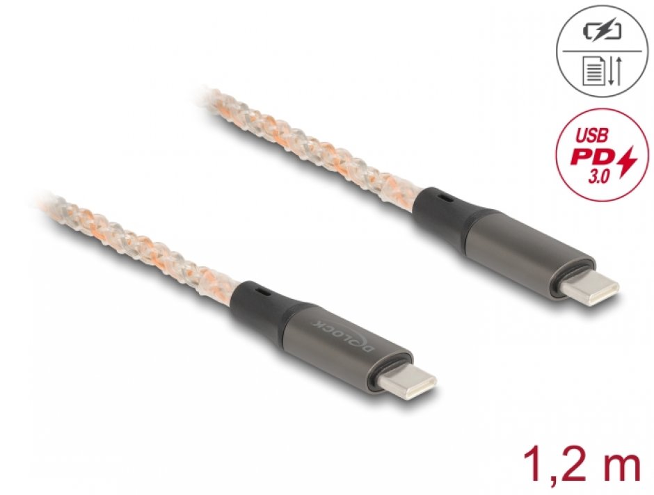 Cablu USB-C PD 100W RGB Delock 1.2m