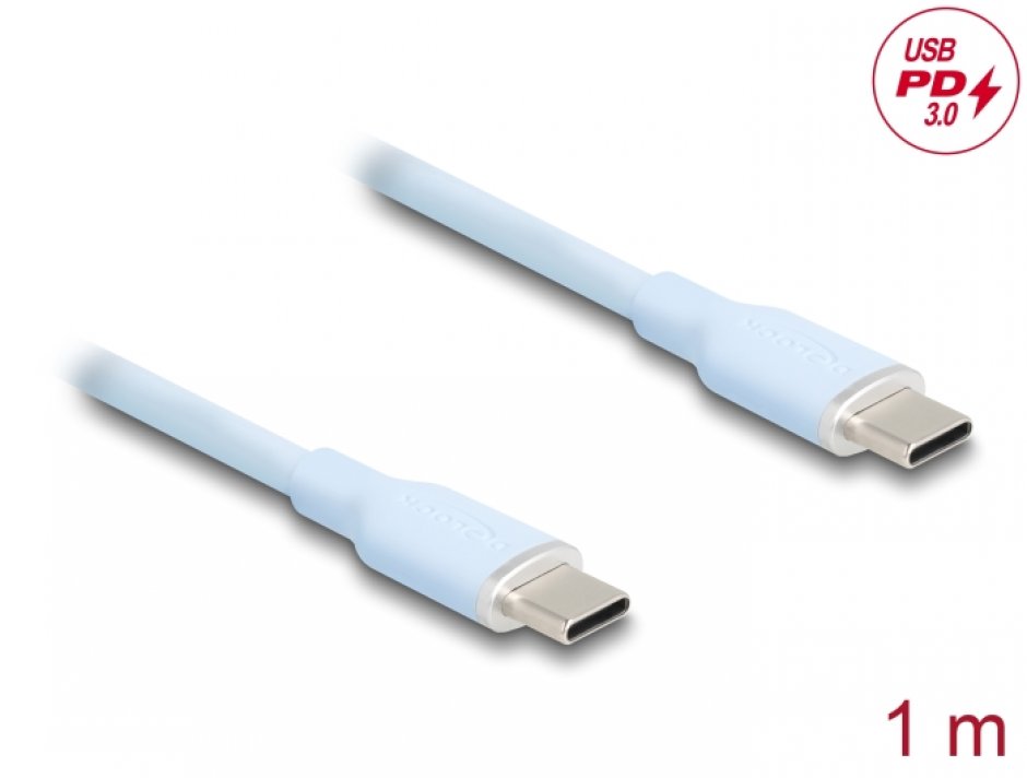Cablu USB-C Delock 60W, Silicon, 1m, Albastru