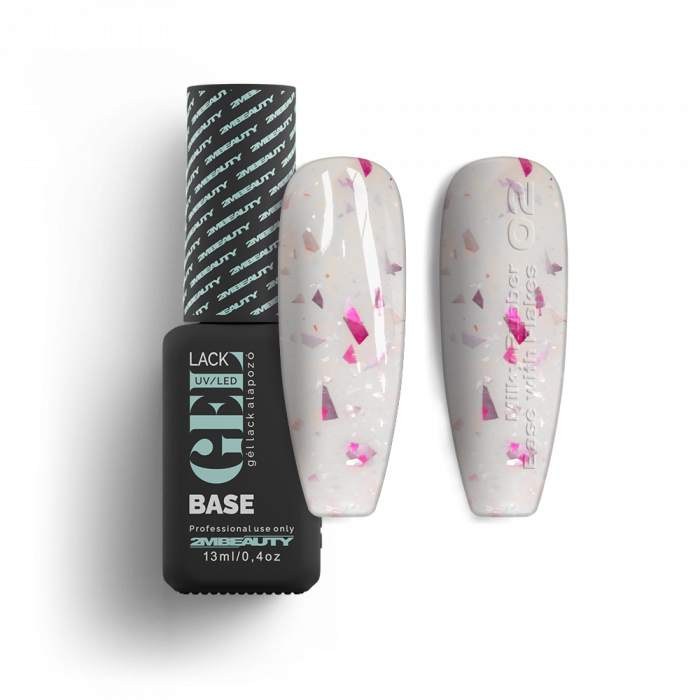 Nailshop Oja Semi Hema Free Milky Rubber Base cu Flakes 02