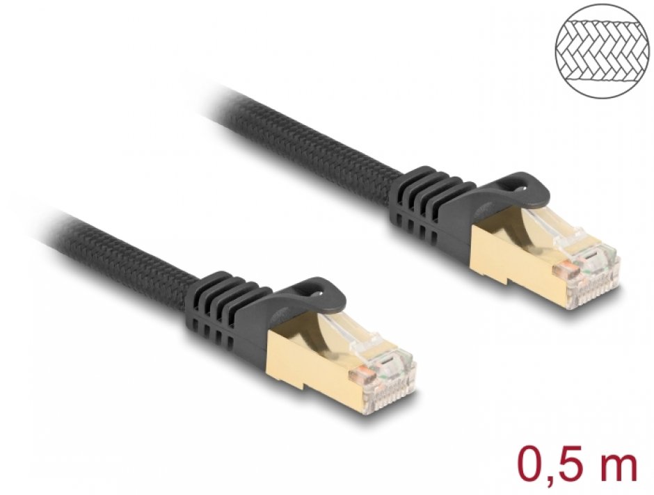 Cablu RJ45 Cat.6A S/FTP 0.5m Delock Brodat - imagine 1