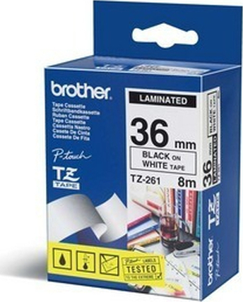 Banda Brother TZE261 36mm, Negru pe Alb, Rezistentă - imagine 4