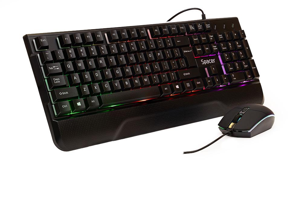 Kit Gaming Spacer INVICTUS Tastatura RGB + Mouse Optic Negru