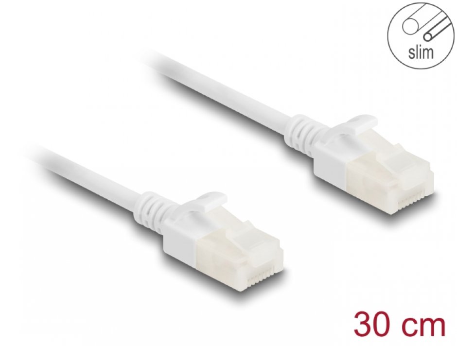 Cablu RJ45 Delock Cat.6A Slim 0.3m Alb