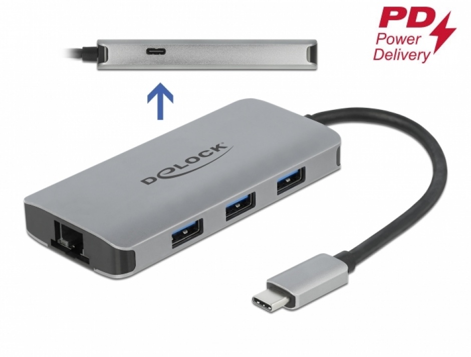 Hub USB-C 3.2 Gen 1 + LAN Delock 63252