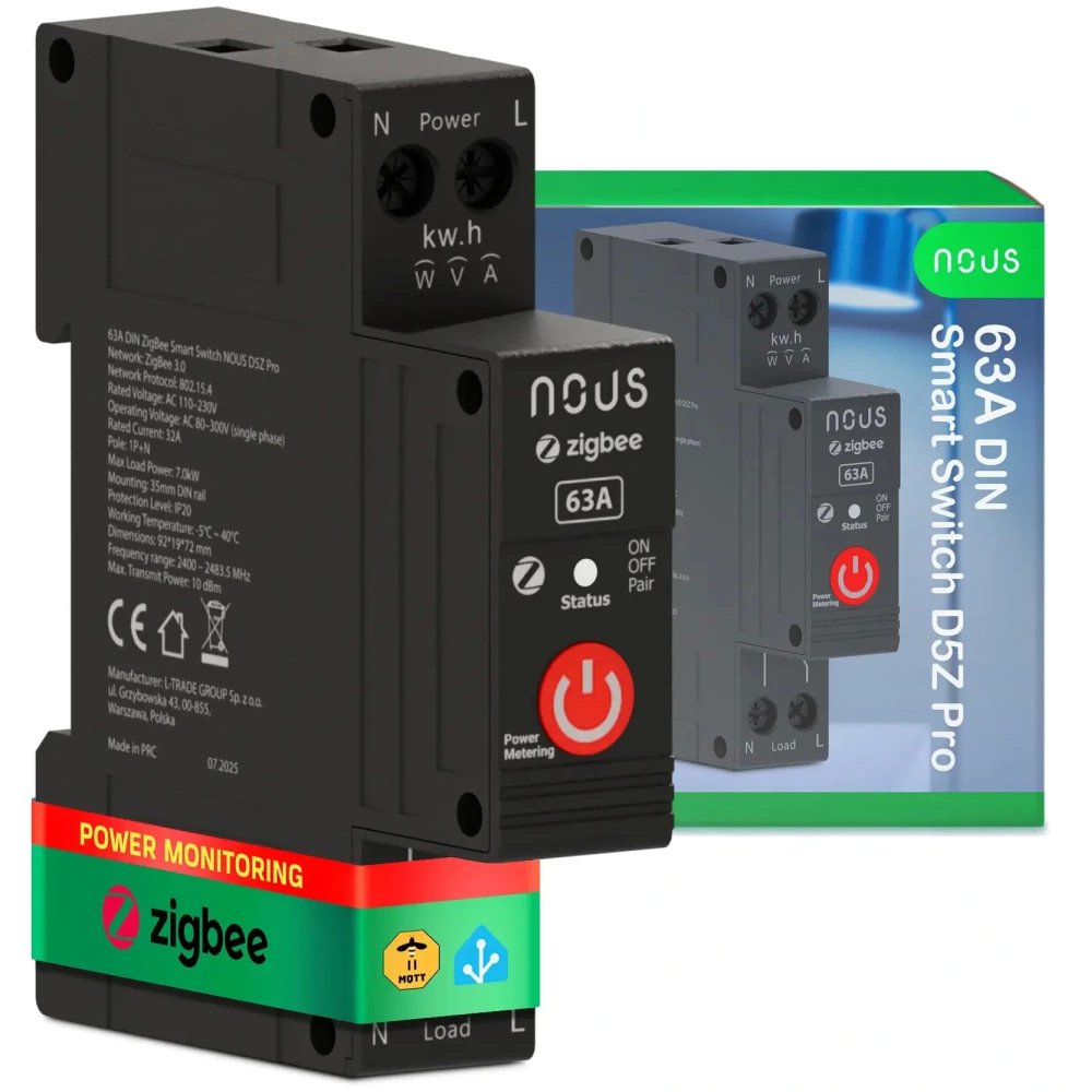 NOUS D5Z Pro Siguranță Smart Zigbee 32A, Măsurare Energie