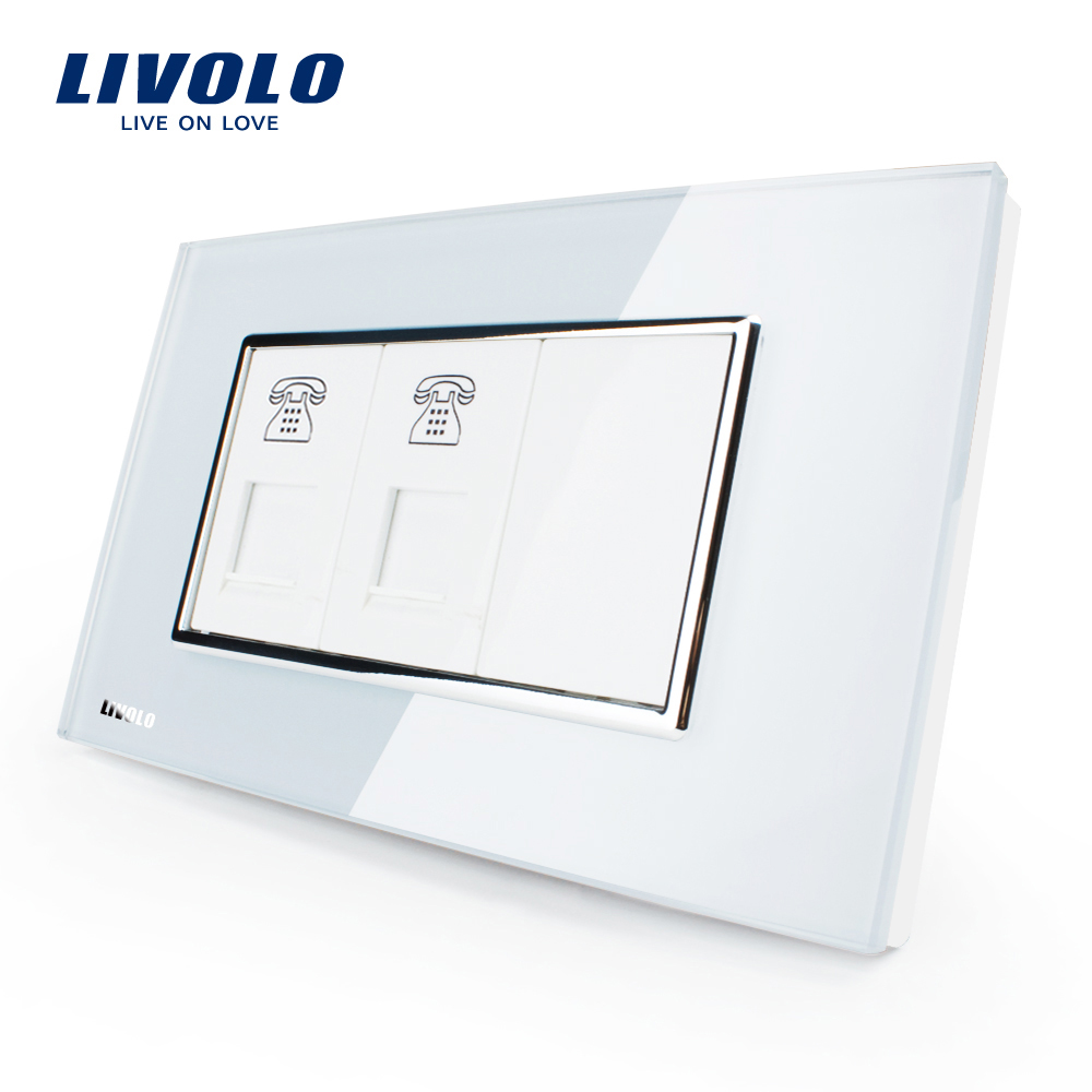 Priza Dublă Telefon Livolo cu Rama Sticlă