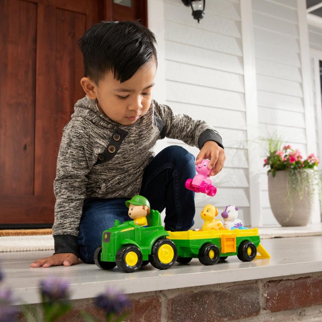 Tractoraș John Deere cu Remorcă, Animale și Sunete - Tomy - imagine 5