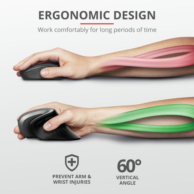 Mouse Trust Verro Ergonomic Wireless Negru - Protejează Încheietura - imagine 9