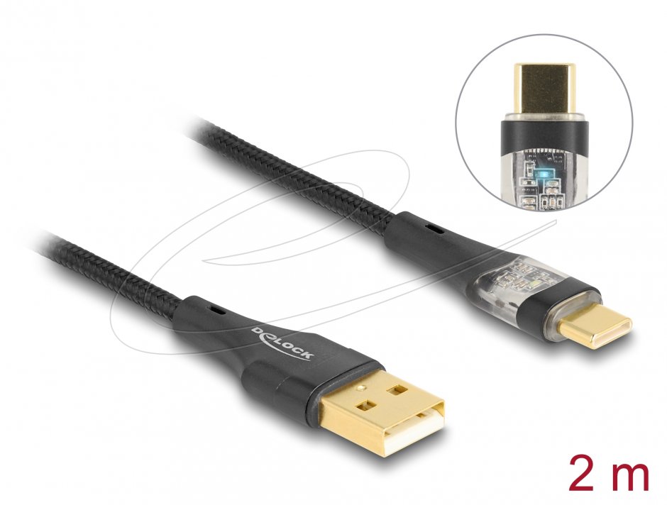 Cablu USB-C Delock 2m, 60W, Brodat