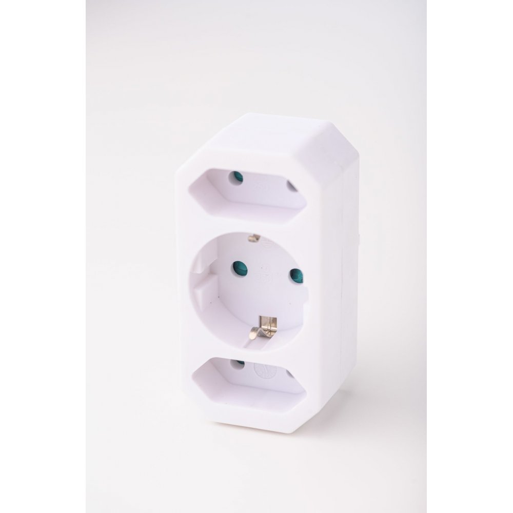 Adaptor Triplu Strohm 1 Schucko 2 Euro Alb