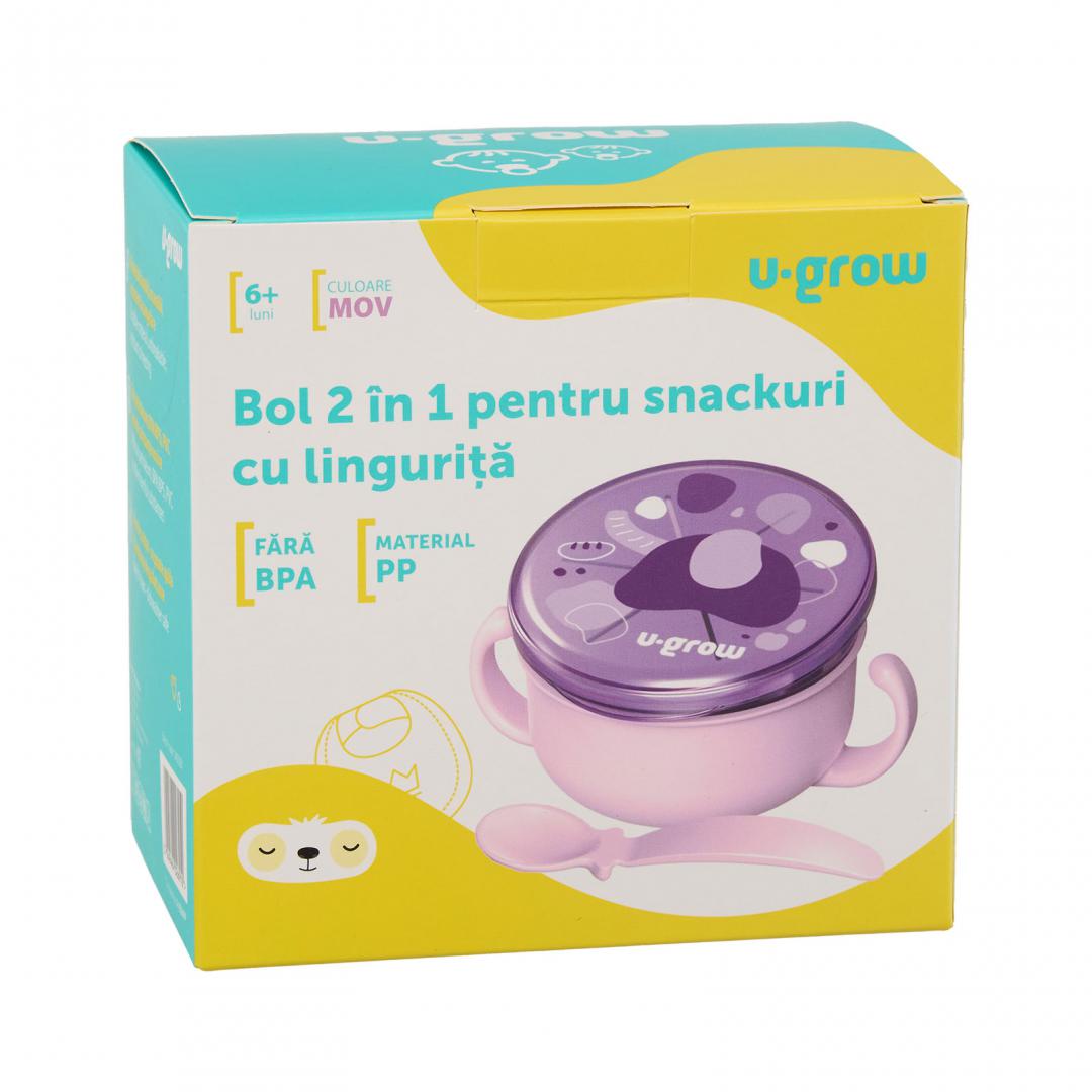 Bol Snackuri 2 in 1 cu Linguriță, Mov - U-Grow - imagine 7