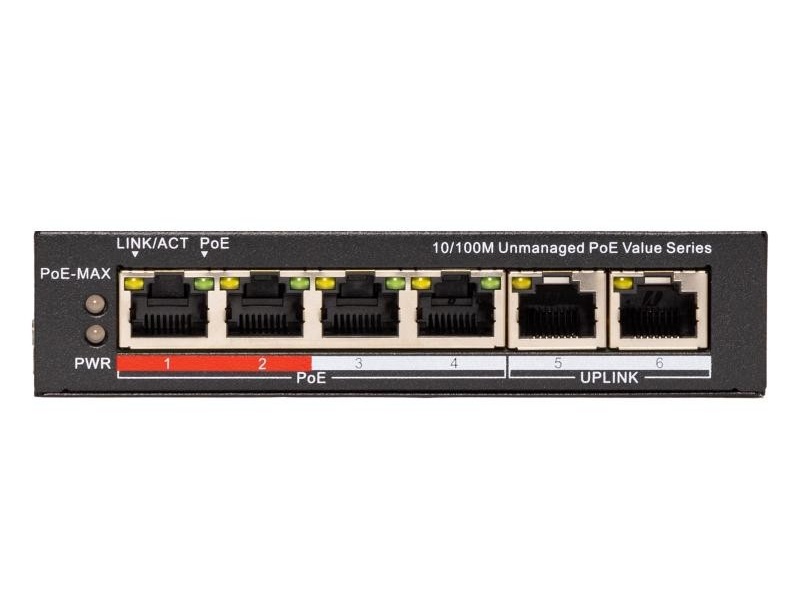 Switch PoE Hikvision NS-0106P-45(B), 4 Porturi, 45W, 250m