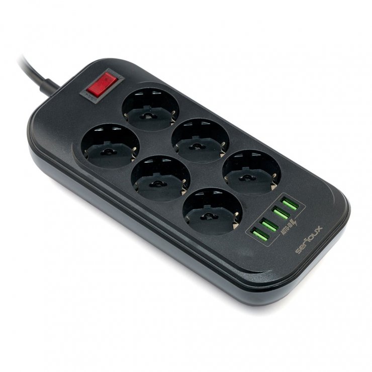Prelungitor OEM 6xSchuko+USB, 2m, Negru