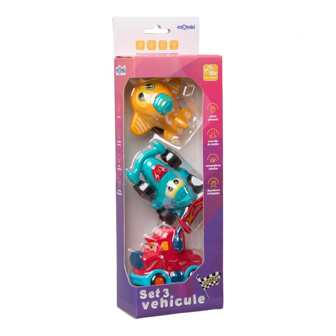 Set 3 Vehicule Inertie Momki - Camion, Masina Curse, Avion - imagine 4