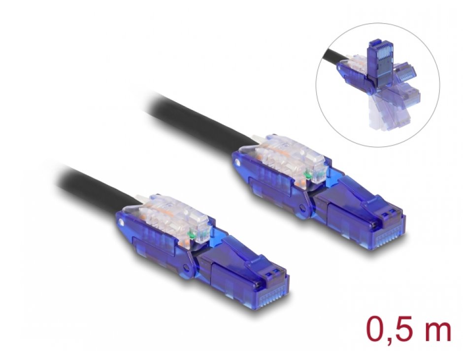 Cablu RJ45 Delock 0.5m, 180°, Negru - imagine 1