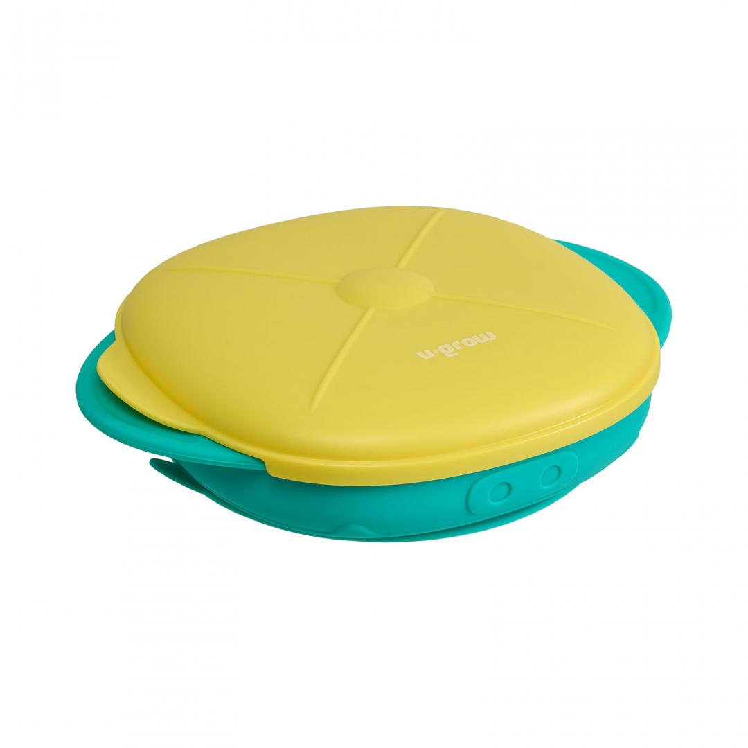 Farfurie Silicon cu Capac Galbena U-Grow | 600ml, 6 luni+