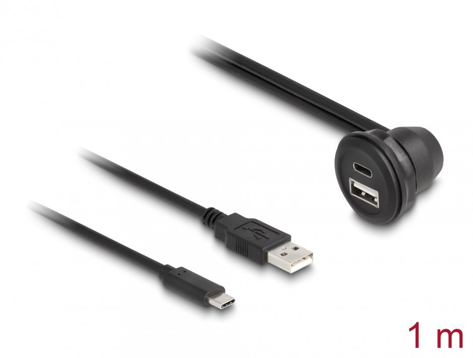 Cablu USB-C + USB-A Delock 88103 Montabil, 1m Negru