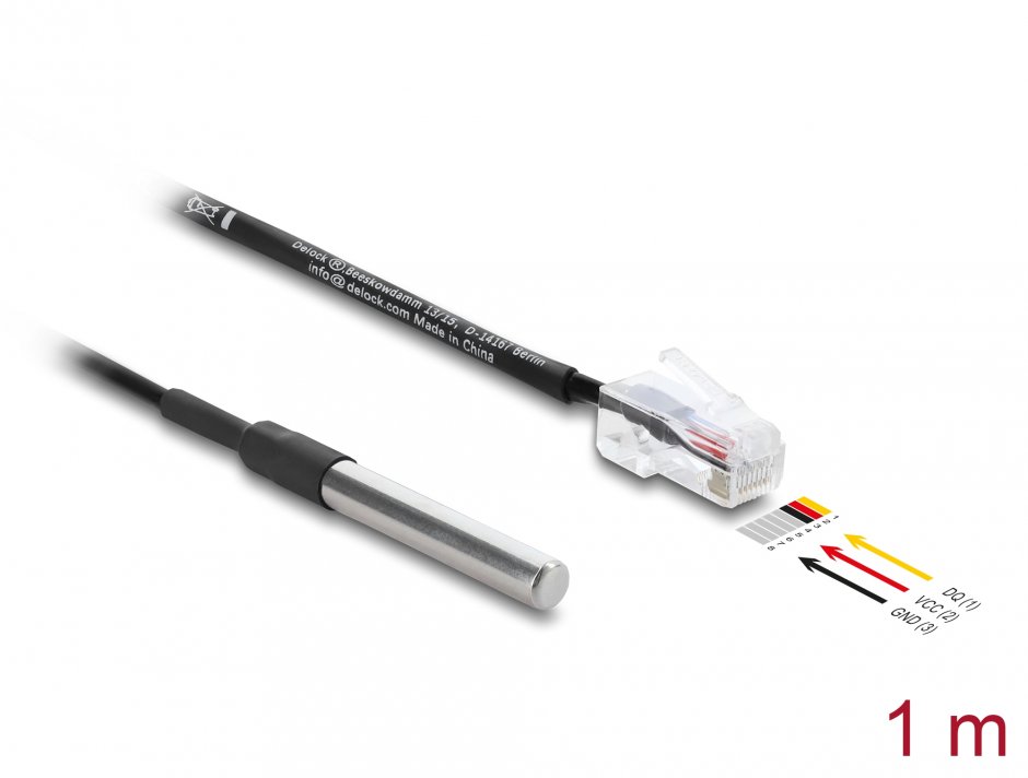 Senzor temperatură RJ45 DS18B20 1 m Delock, IP67