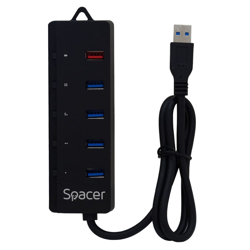 Hub USB Spacer 4xUSB 3.0 + Quick Charge 3.0, Negru - imagine 2