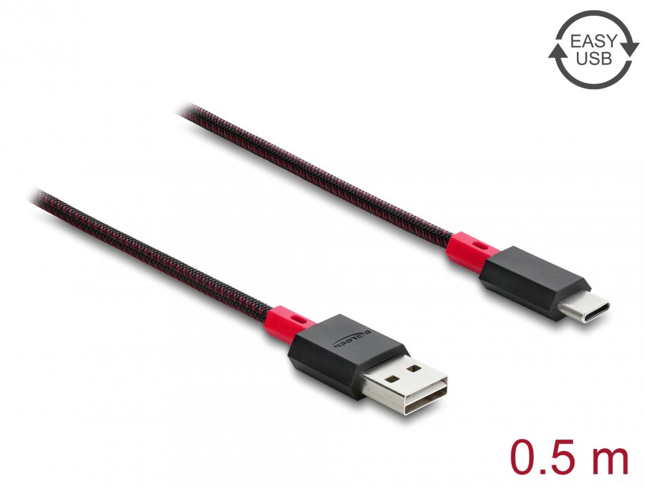 Cablu Delock USB-A reversibil la USB-C 0.5 m negru