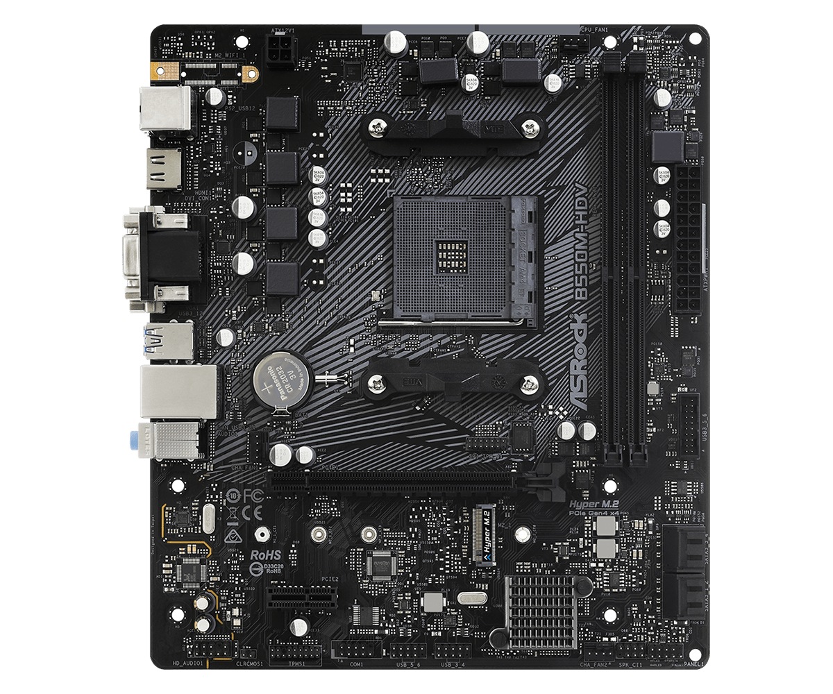 PLACA de BAZA Asrock "B550M-HDV", skt AM4, mATX, AMD B550, 2 x DDR4, max. 64 GB, 4 x SATA, 1 x M.2, 7.1, "B550M-HDV"
