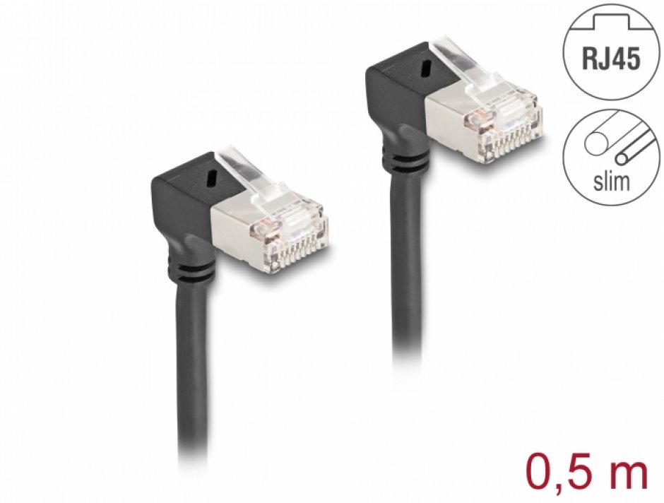 Cablu RJ45 Delock 0.5m Negru, Unghi 90°, Slim