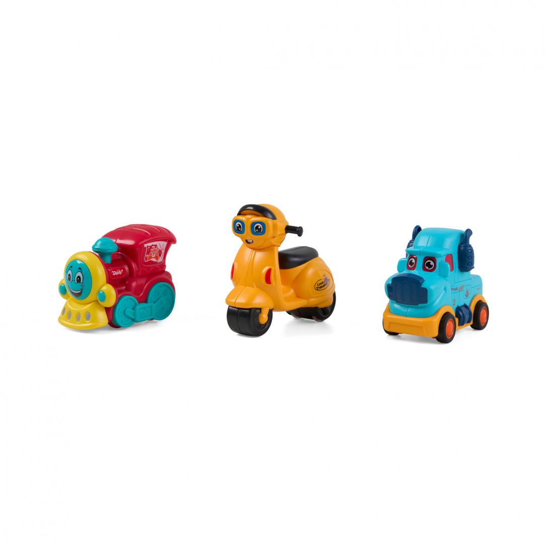 Set 3 Vehicule Inertie Momki - Masinuta, Tren, Scuter Pitici