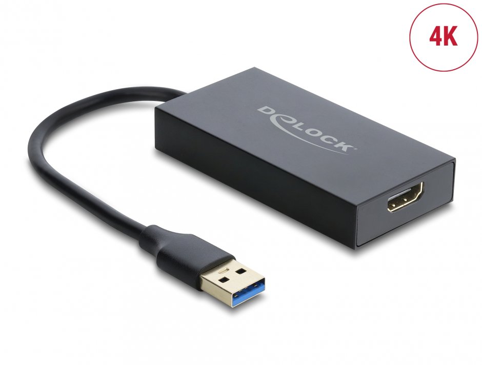 Adaptor Delock USB-A la HDMI 4K 30 Hz, cablu 20 cm